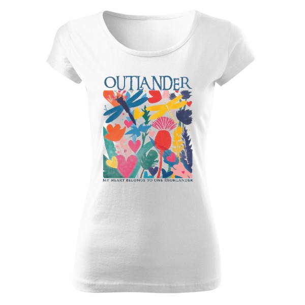 Tričko s potiskem Outlander – květinový skotský motiv