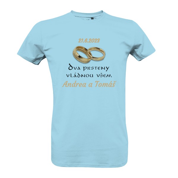 Tričko s potiskem Svatební den - dva prsteny vládnou všem
